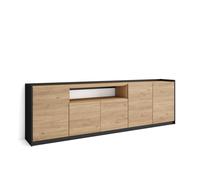 Aparador para Salón Skraut Home, Gran capacidad de almacenaje, 260x37x80 cm, 5 Puertas, Armario, zapatero Oak and black
