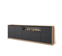 Aparador para Salón Skraut Home, Gran capacidad de almacenaje, 260x37x80 cm, 5 Puertas, Chimenea eléctrica Black and oak