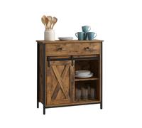 Aparador Relaxdays con Puerta corredera, 80 x 70 x 30 cm, 4 estantes, Mueble Auxiliar para Cocina y salón, marrón/Negro.