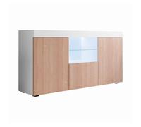 Aparador salón comedor blanco/sonoma 150x40x80 3 puertas led natolia muebles bonitos