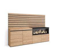 Aparador Skraut Home, Con almacenamiento, 214x35x145cm, Muebles Salón, Chimenea eléctrica XXL led efecto fuego 3d, Cómoda, Cajonera, Varios colores Oak