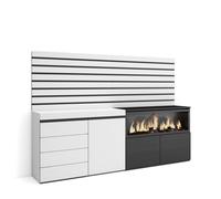 Aparador Skraut Home, Con almacenamiento, 214x35x145cm, Muebles Salón, Chimenea eléctrica XXL led efecto fuego 3d, Cómoda, Cajonera, Varios colores White