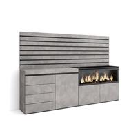 Aparador Skraut Home, Con almacenamiento, 214x35x145cm, Muebles Salón, Chimenea eléctrica XXL led efecto fuego 3d, Cómoda, Cajonera, Varios colores Cement