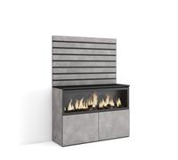 Aparador Skraut Home, Con módulos dos puertas, 107x35x145cm, Chimenea eléctrica led XXL efecto fuego 3d, Cómoda, Panel trasero Cement