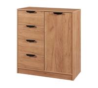 Aparador varkaus con 4 cajones + 1 puerta mdf 90x80x40 cm - roble [en.casa]