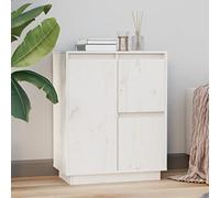 Aparador versátil de color blanco de 60 x 34 x 75 cm, armario de almacenamiento de pino macizo para cocina, dormitorio, baño, pasillo, soporte de TV y tocador multiusos con elegantes detalles de piel