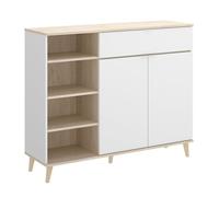 Aparador wok 4 compartimentos con 2 cajones y 2 puertas blanco/natural 102x120x40 cm