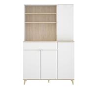 Aparador wok 4 puertas con cajón y 2 estantes blanco/natural 191x120x40 cm