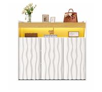 Aparador zapatero 105x90,5x35 cm - con iluminación led, 3 puertas, diseño de ondas, estante abierto y baldas ajustables - blanco+natural