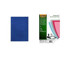 Apex 65011 Pack de 100 portadas cartulina imitación cuero A4, color azul + Fellowes Portadas para encuadernar de PVC transparente, formato A4, 150 micras, pack de 100