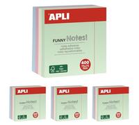 APLI 10972 - Notas adhesivas FUNNY 75 x 75 mm, cubo de 400 hojas en 4 colores surtidos pastel (Paquete de 4)
