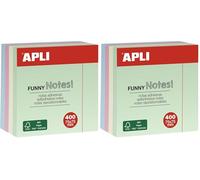 APLI 10972 - Notas adhesivas FUNNY 75 x 75 mm, cubo de 400 hojas en 4 colores surtidos pastel (Paquete de 2)
