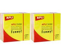 APLI 10974 - Notas adhesivas FUNNY 75 x 75 mm cubo de 400 hojas 4 colores surtidos fluorescente (Paquete de 2)