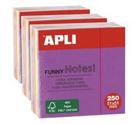 APLI 11596 - Notas adhesivas FUNNY 51 x 51 mm mini-cubo de 250 hojas 5 colores surtidos fluorescente (Paquete de 3)