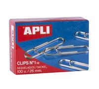 APLI Clips 11710 nº 1,5 (26 mm) níquelados – alta resistencia a la oxidación – caja 100 uds