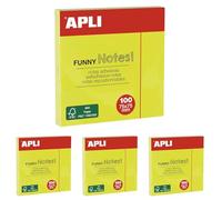 APLI 11897 - Notas adhesivas FUNNY 75 x 75 mm bloc de 100 hojas color amarillo fluorescente neón (Paquete de 4)