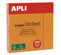 APLI 11900 - Notas adhesivas FUNNY 75 x 75 mm bloc de 100 hojas color Naranja Flúor