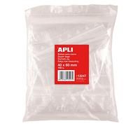 APLI 13247 - Pack de 100 bolsas de plástico con autocierre, 40 x 60 mm