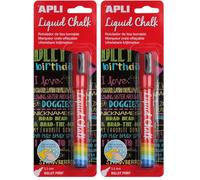 APLI 13957 - Rotuladores de Tiza Borrable, 5,5 mm, Liquid Chalk Punta Redonda, Rojo (Paquete de 2)