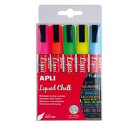 APLI Rotuladores de tiza líquida 13959 Punta redonda 5,5 mm Pack 5 multicolor borrable