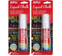 APLI 13960 - Rotuladores de Tiza Borrable, 10 x 15 mm, Liquid Chalk Punta Redonda, Blanco (Paquete de 2)