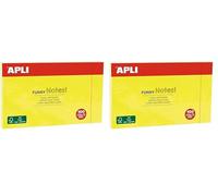 Apli 15002 Funny Notas Adhesivas, 125 x 75 mm, Bloc De 100 Notas Autoadhesivas, Color Amarillo Flúor (Paquete de 2)