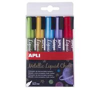 APLI 17082 - Pack de 5 Rotuladores de Tiza Borrable, 5,5 mm, Liquid Chalk Punta Redonda, Multicolor (Amarillo/Azul/Lila/Rojo/Verde)