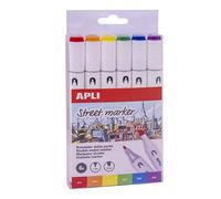 APLI 18431 - Pack de 6 rotuladores Street Marker de doble punta (redonda de 1 mm y biselada de 6 mm) de colores surtidos.