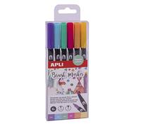 APLI 18574 - Pack de 6 rotuladores acuarelables en tonos pastel, de doble punta (redonda de 1 mm y pincel de 1-4 mm)