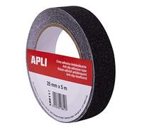APLI Cinta antideslizante 18811 – PVC 25 mm x 5 m, resistente al agua y al desgaste, negro