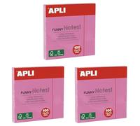 APLI 19082 - Notas adhesivas FUNNY 75 x 75 mm - Bloc de 100 hojas color ROSA pastel (Paquete de 3)