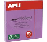 APLI 19083 - Notas adhesivas FUNNY 75 x 75 mm - Bloc de 100 hojas color LILA pastel (Paquete de 5)