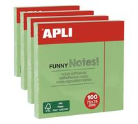 APLI 19084 - Notas adhesivas FUNNY 75 x 75 mm - Bloc de 100 hojas color VERDE pastel (Paquete de 4)