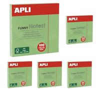 APLI 19084 - Notas adhesivas FUNNY 75 x 75 mm - Bloc de 100 hojas color VERDE pastel (Paquete de 5)