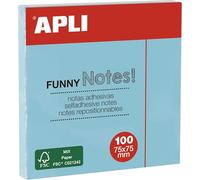 APLI 19085 - Notas adhesivas FUNNY 75 x 75 mm - Bloc de 100 hojas color AZUL pastel (Paquete de 5)