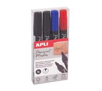 APLI 19685 - Pack de 4 marcadores permanentes con punta redonda 3mm, en colores surtidos.