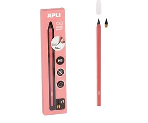APLI 19803 - Lápiz infinito con cuerpo rosa, lápiz eterno sin tinta con mina de recambio