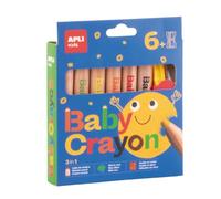 APLI 20635 - Baby Crayons, 6 Colores Gruesos Tipo Cera con Sacapuntas