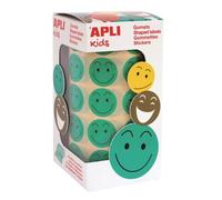 APLI Kids 14373 - Gomets autoadhesivo smile verde cara feliz en rollo de 900 pegatinas en total.