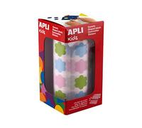 APLI Kids 19236 - Rollo de gomets flores multicolor, tonos pastel, pegatinas con adhesivo permanente, ideal para escuelas/guarderías o talleres infantiles.
