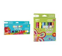 APLI Kids Lote 14228-Color Sticks Clásicos - Témperas sólidas para niños, 12 u. + 14404 - Color Sticks Fluor - Témperas sólidas 6 u.