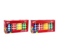 APLI Kids Lote Gomets 4 Rollos Corazones(19502)+ 4 Rollos gomets Redondos 20 mm, (13793), Pegatinas de Colores Surtidos de Adhesivo Permanente, Ideal para escuelas/guarderías o talleres Infantiles.