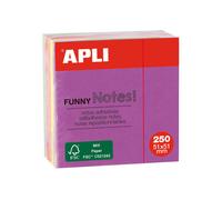 Apli notas adhesivas funny 51x51mm mini-cubo 250 hojas - 5 colores surtidos fluorescentes - divertidas y practicas