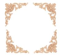 Aplique de Esquina 11,5x11,5 CM 4 Piezas de Madera Maciza Tallada | Pintar, Estilo Europeo Clásico, para Paneles de Pared y Ventanas, Acabado Tallado Fino