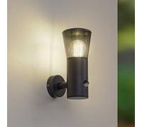 Aplique de exterior Lindby Heulo, Ø 10,5 cm, gris humo, con sensor