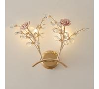 Aplique de Pared cerámica Francesa, 2 Luces, lámpara Cristal con Flor Rosa Moderna, iluminación montada en la for Dormitorio Mediados Siglo, for Pasillo Interior for Sala Estar, Noche