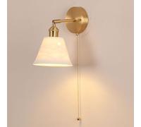 Aplique de pared de latón con interruptor de cadena, pantalla de lámpara de pared de cerámica blanca, aplique de pared para cabecero de dormitorio, apliques de pared de porcelana para sala de estar, p