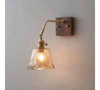 Aplique de Pared de Madera de Nogal, lámpara de Pared de latón, lámpara de Pared con Pantalla de Vidrio ámbar Vintage, iluminación de Lectura de cabecera de Mediados de Siglo(4.3" (11Cm))