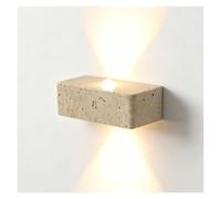 Aplique de pared de travertino de estilo japonés Lámpara de pared LED | Carcasa de piedra de bloque natural, diseño sólido, fuente LED cálida para escalera, pasillo, mesita de noche(L)