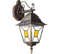 Aplique de pared exterior, BRILLIANT JANEL, metal/vidrio, color y dorado, casquillo E27, máximo 60W, dimensiones: 44,5 cm de alto x 25,5 cm de profundidad x 18 cm de largo
